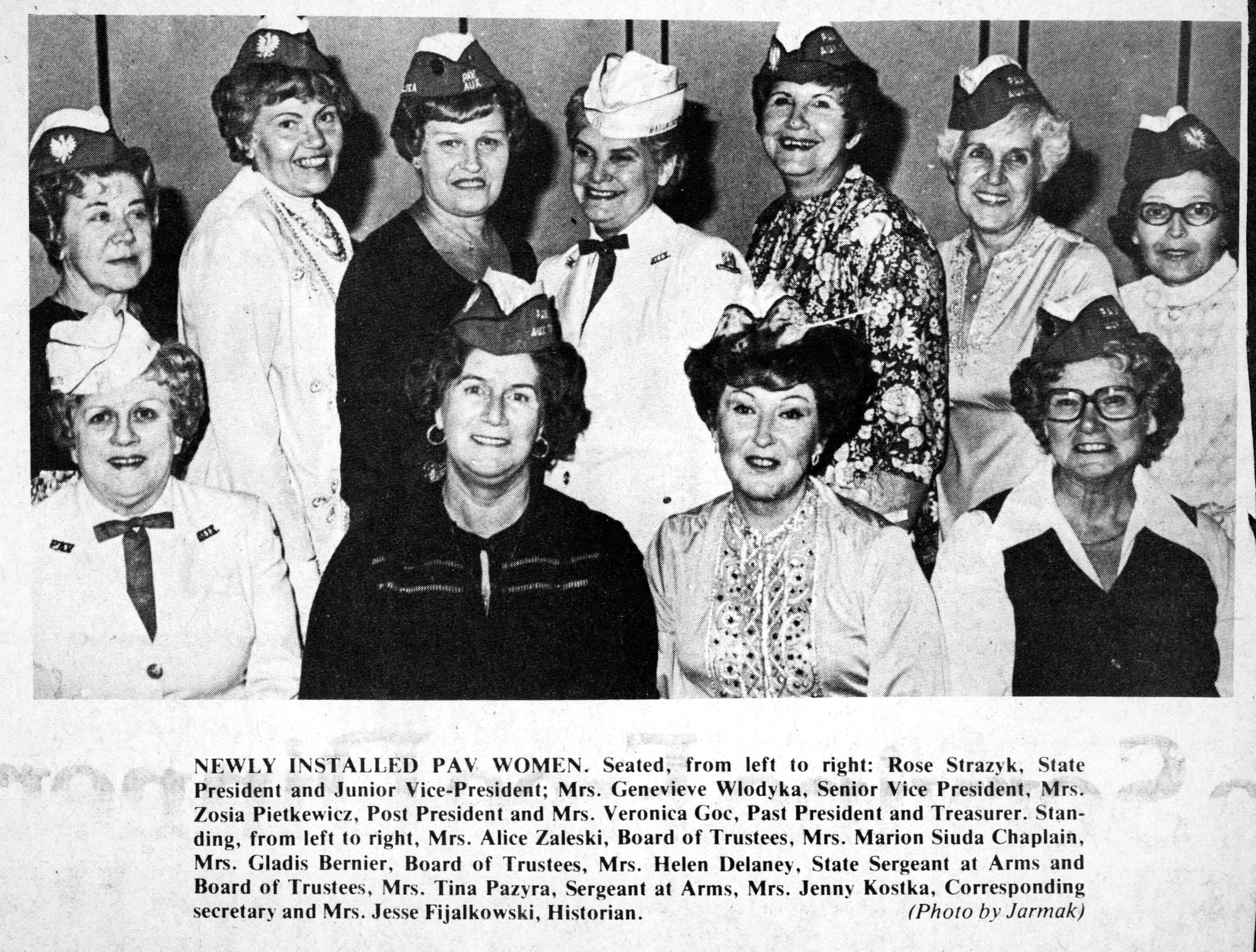 Chelsea Record group photograph credited to Jarmak, showing newly installed Polish American Veterans women.